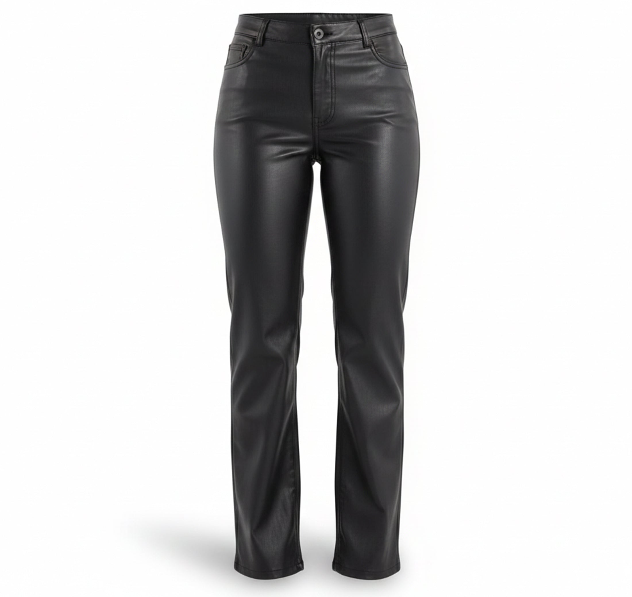 Women’s Black Faux Leather Pants – High Rise Slim Fit Straight Leg