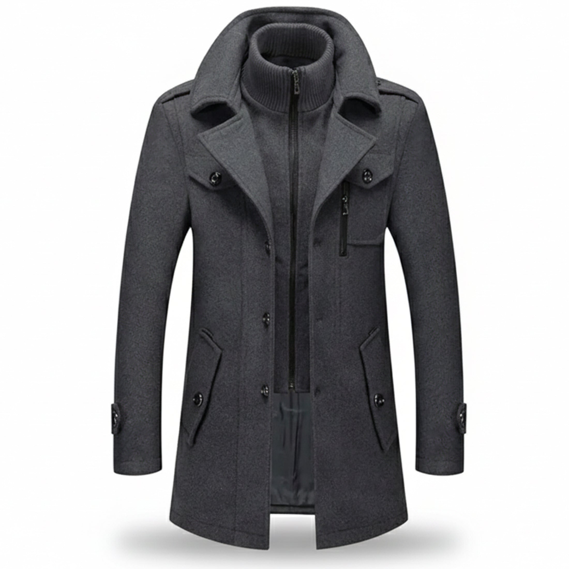 Men’s Long Wool-Blend Coat – Classic Fit